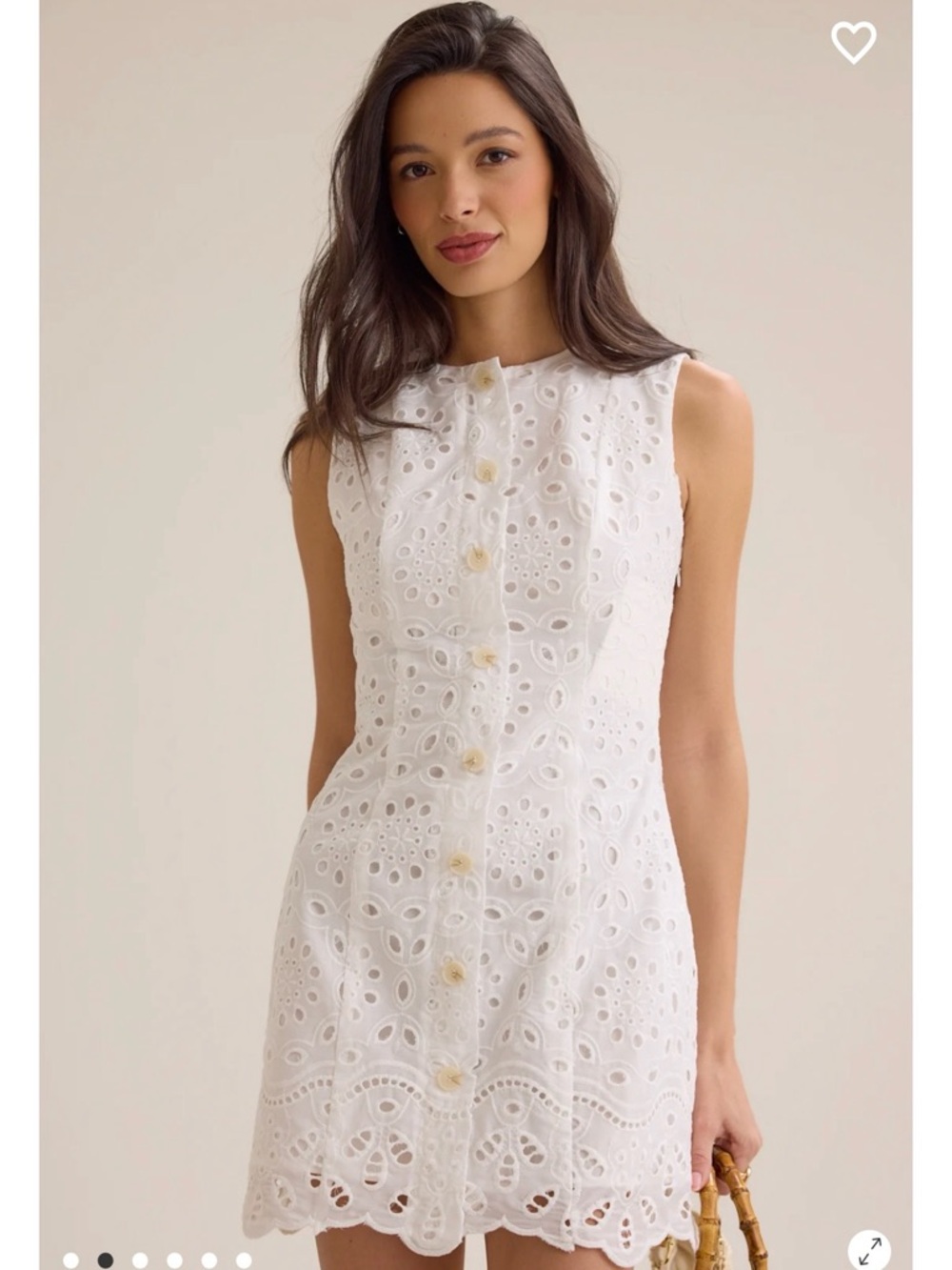 Sleeveless White Eyelet Button-Front Dress